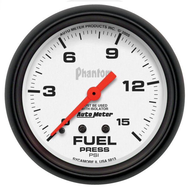AUTOMETER Fuel Pressure Gauge 2 5/8", 15PSI, Mechanical W/Isolator, Phantom
