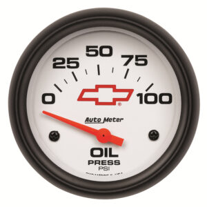 AUTOMETER Oil Pressure Gauge 2 5/8", 100PSI, Electric, Chevy Red Bowtie, White