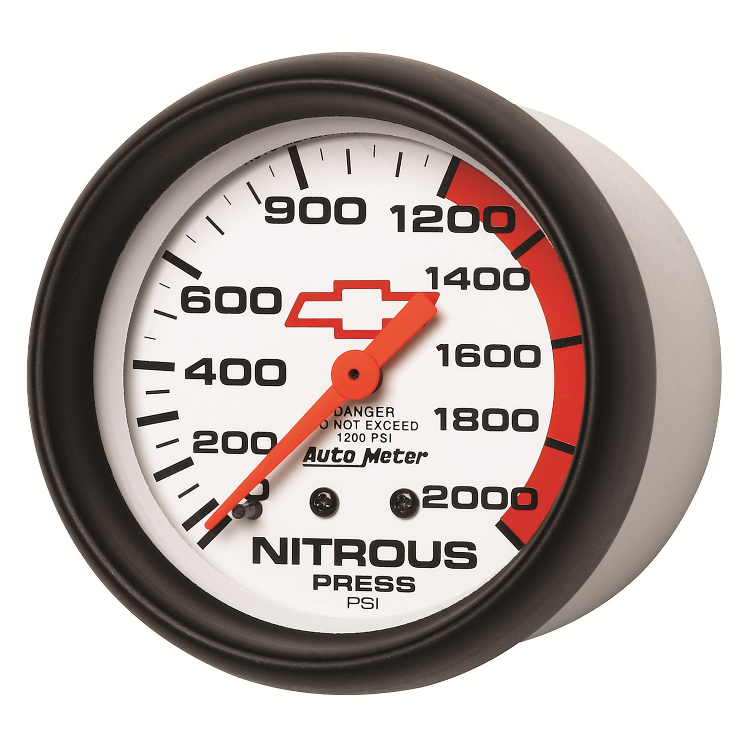AUTOMETER Nitrous Pressure Gauge 2 5/8", 2000PSI, Mechanical, Chevy Red Bowtie, White - Image 2