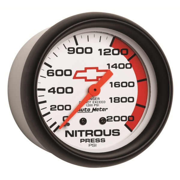 AUTOMETER Nitrous Pressure Gauge 2 5/8", 2000PSI, Mechanical, Chevy Red Bowtie, White - Image 3