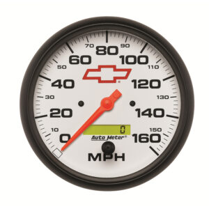 AUTOMETER Speedometer Gauge 5", 160MPH, Elec. Programmable, Chevy Red Bowtie, White