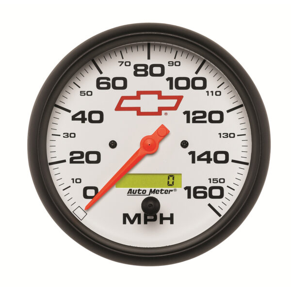 AUTOMETER Speedometer Gauge 5", 160MPH, Elec. Programmable, Chevy Red Bowtie, White