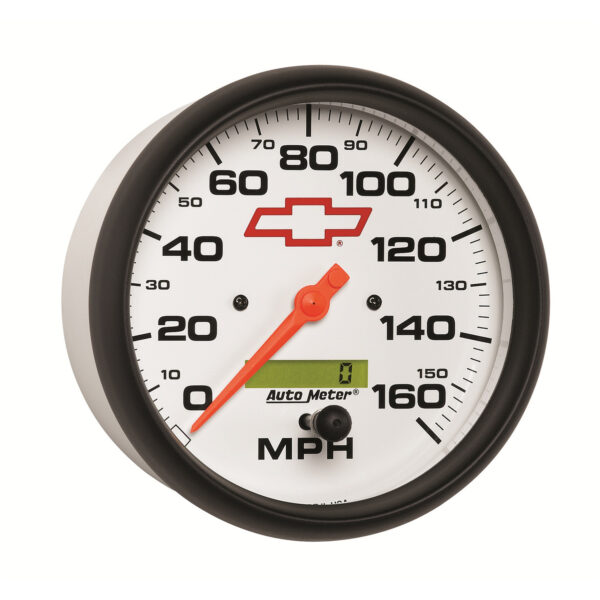 AUTOMETER Speedometer Gauge 5", 160MPH, Elec. Programmable, Chevy Red Bowtie, White - Image 2