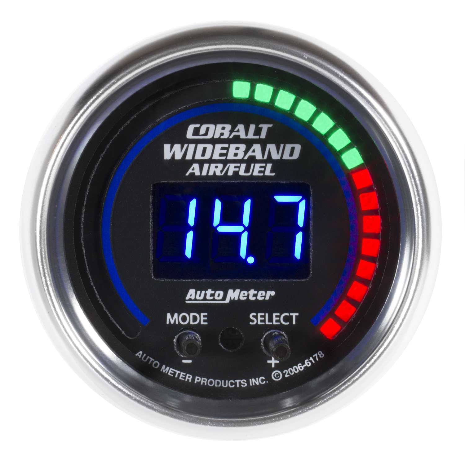 AUTOMETER Pro Air/Fuel Ratio AFR Gauge 2 1/16", 10:1-20:1, Digital W/ Peak & Warn, Cobalt