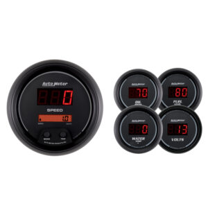 AUTOMETER 5pc Gauge Kit 3 3/8" & 2 1/16", Elec Speedo, Digital, Black Dial W/ Red LED