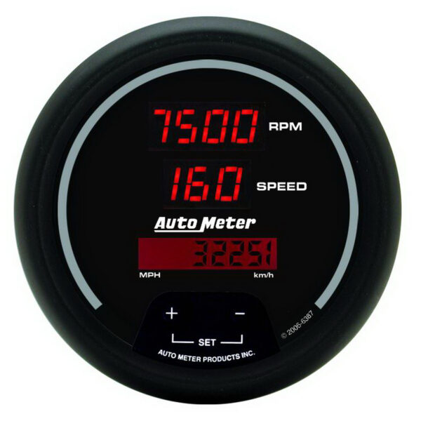 AUTOMETER Tacho/Speedo Gauge 3 3/8", 260MPH / 260KMH 10K RPM, Program, Dig, Black W/ Rd LED