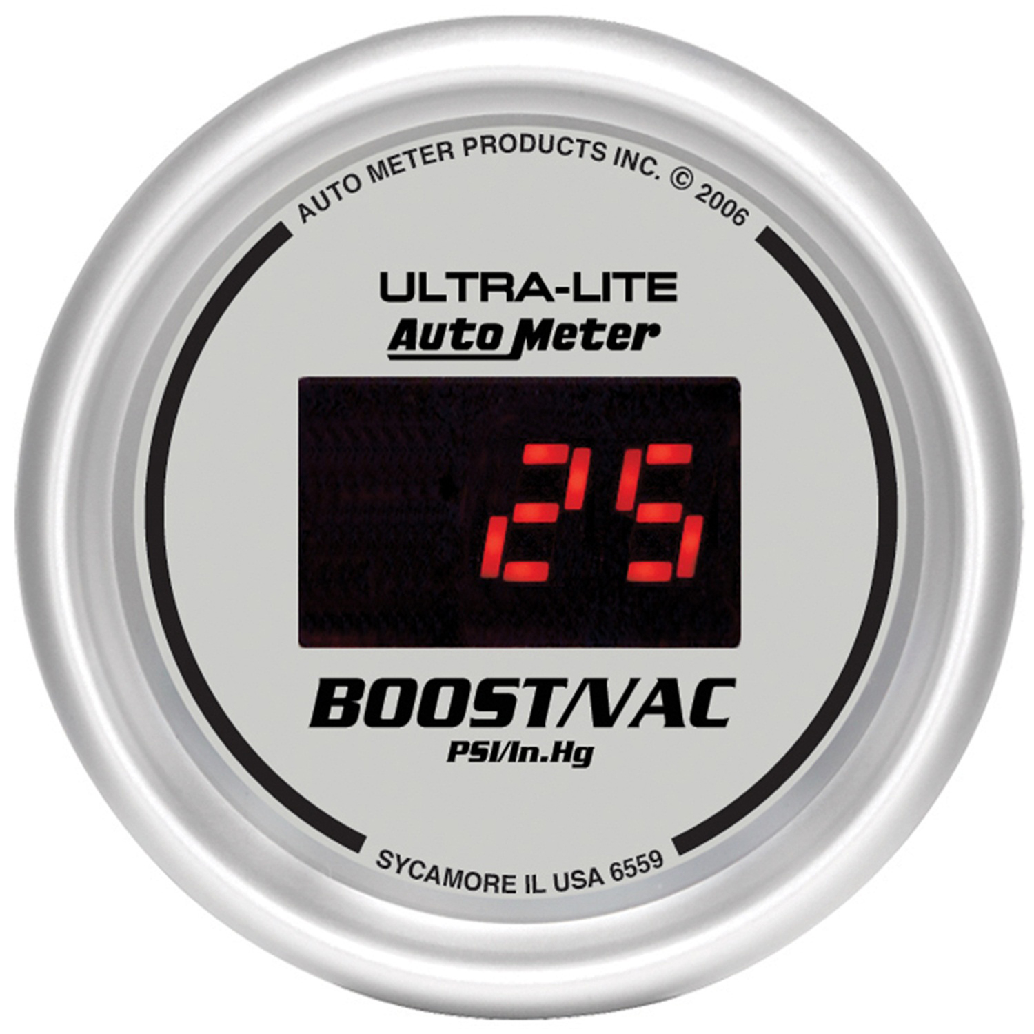 AUTOMETER Vacuum/Boost Gauge 2 1/16", 30Inhg-30PSI, Digital, Silver Dial W/ Red LED