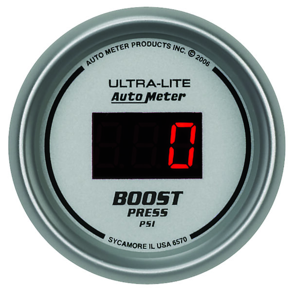 AUTOMETER Boost Gauge 2 1/16", 60PSI, Digital, Silver Dial W/ Red LED