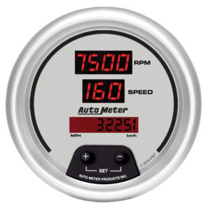 AUTOMETER Tacho/Speedo Gauge 3 3/8", 260MPH / 260KMH 10K RPM, Elec Prgrm, Dig, Slvr W/ Rd LED