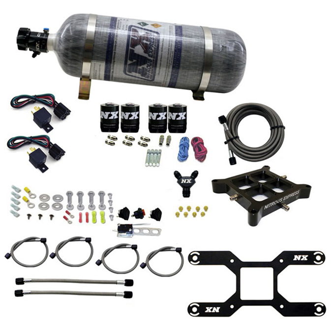 NITROUS EXPRESS Dry, Quad Stage Billet Crossbar Plate System 100-2000HP (4150Flange) W/12Lb Bottle