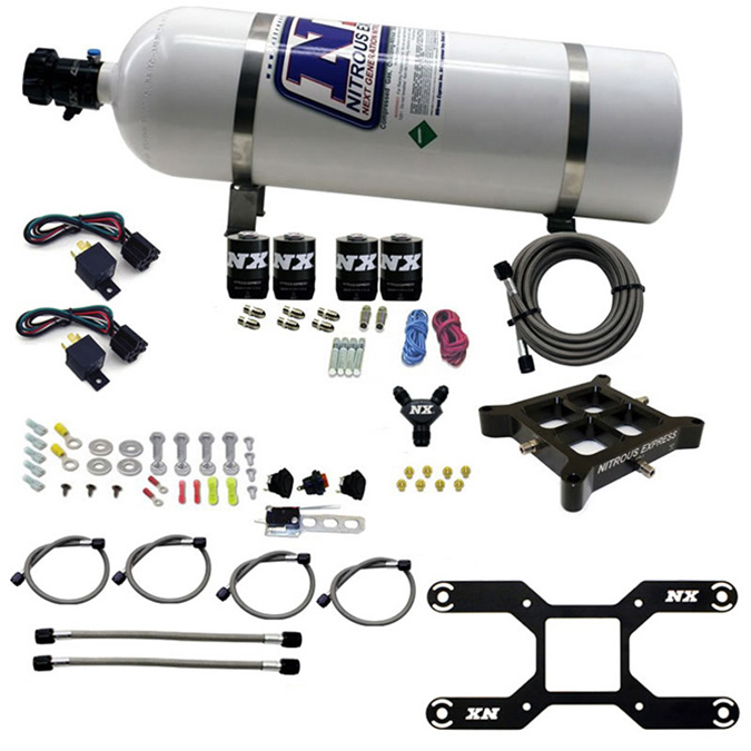 NITROUS EXPRESS Dry, Quad Stage Billet Crossbar Plate System 100-2000HP (4150 Flange) W/15Lb Bottle