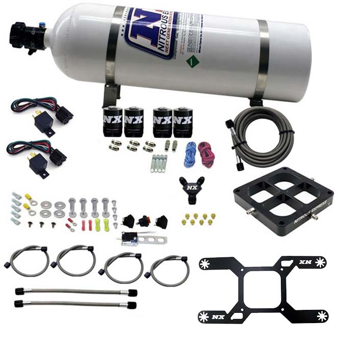 NITROUS EXPRESS Dry, Quad Stage Billet Crossbar Plate System 100-2000HP (4500 Flange) W/15Lb Bottle