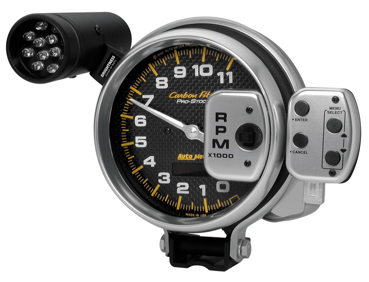 AUTOMETER Tachometer Gauge 5", 11K RPM, Pro-Stock Pedestal W/ Super Lite & Pk Mem, Carbon Fibr