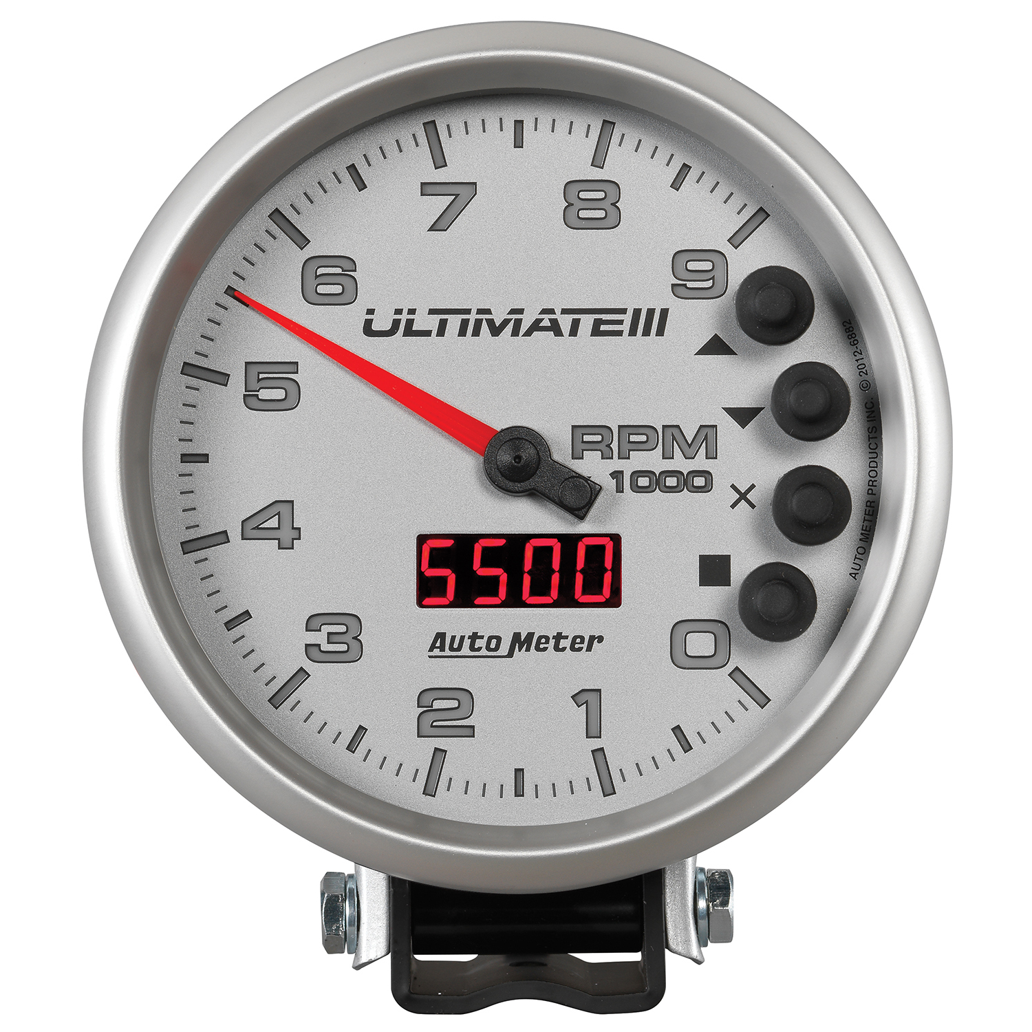 AUTOMETER Tachometer Gauge 5", 9K RPM, Pedestal, Datalogging, Ultimate IIi Playback, Silver