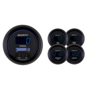 AUTOMETER Gauge Kit, 5 PC, 3 3/8" & 2 1/16", Elec Speedometer, Digital, Black W/ Blue LED