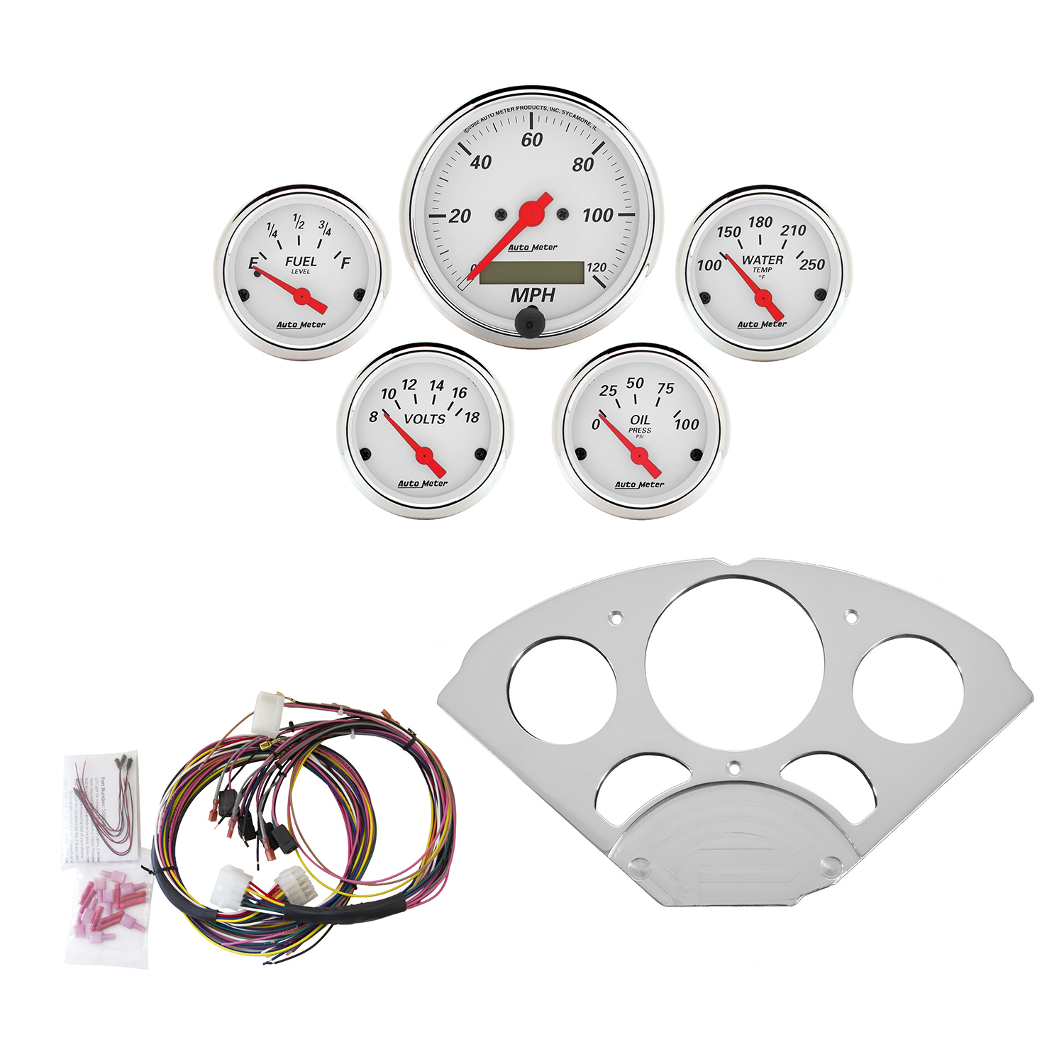 AUTOMETER Direct Fit Dash Kit, Chevy Car 55-56, MPH/Fuel/Oilp/Wtmp/Bat, Aw