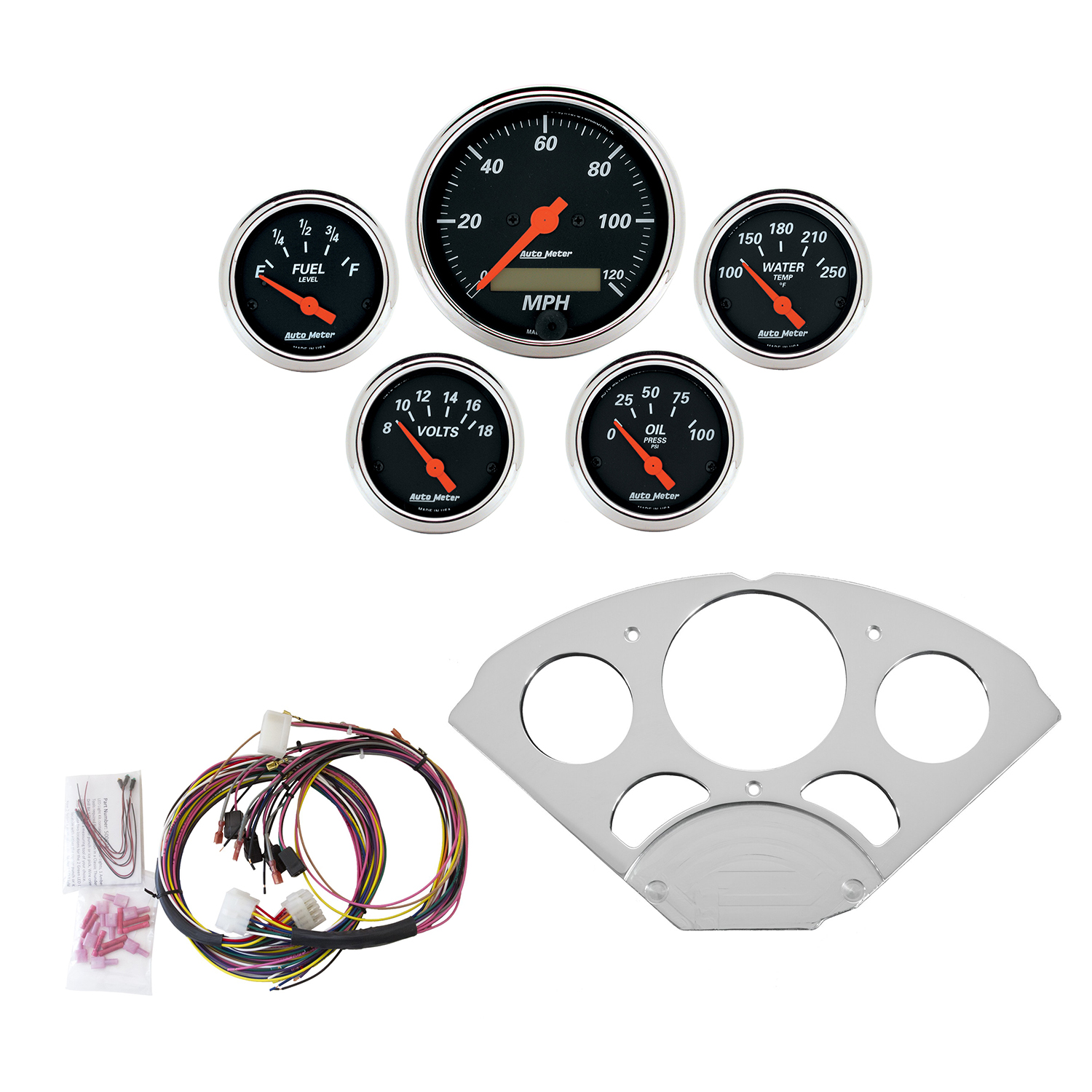 AUTOMETER Direct Fit Dash Kit, Chevy Car 55-56, MPH/Fuel/Oilp/Wtmp/Bat, Db