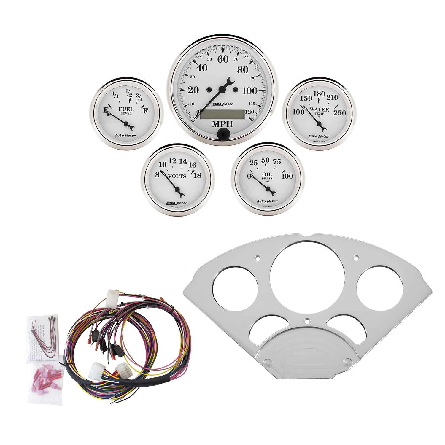 AUTOMETER Direct Fit Dash Kit, Chevy Car 55-56, MPH/Fuel/Oilp/Wtmp/Bat, Otw