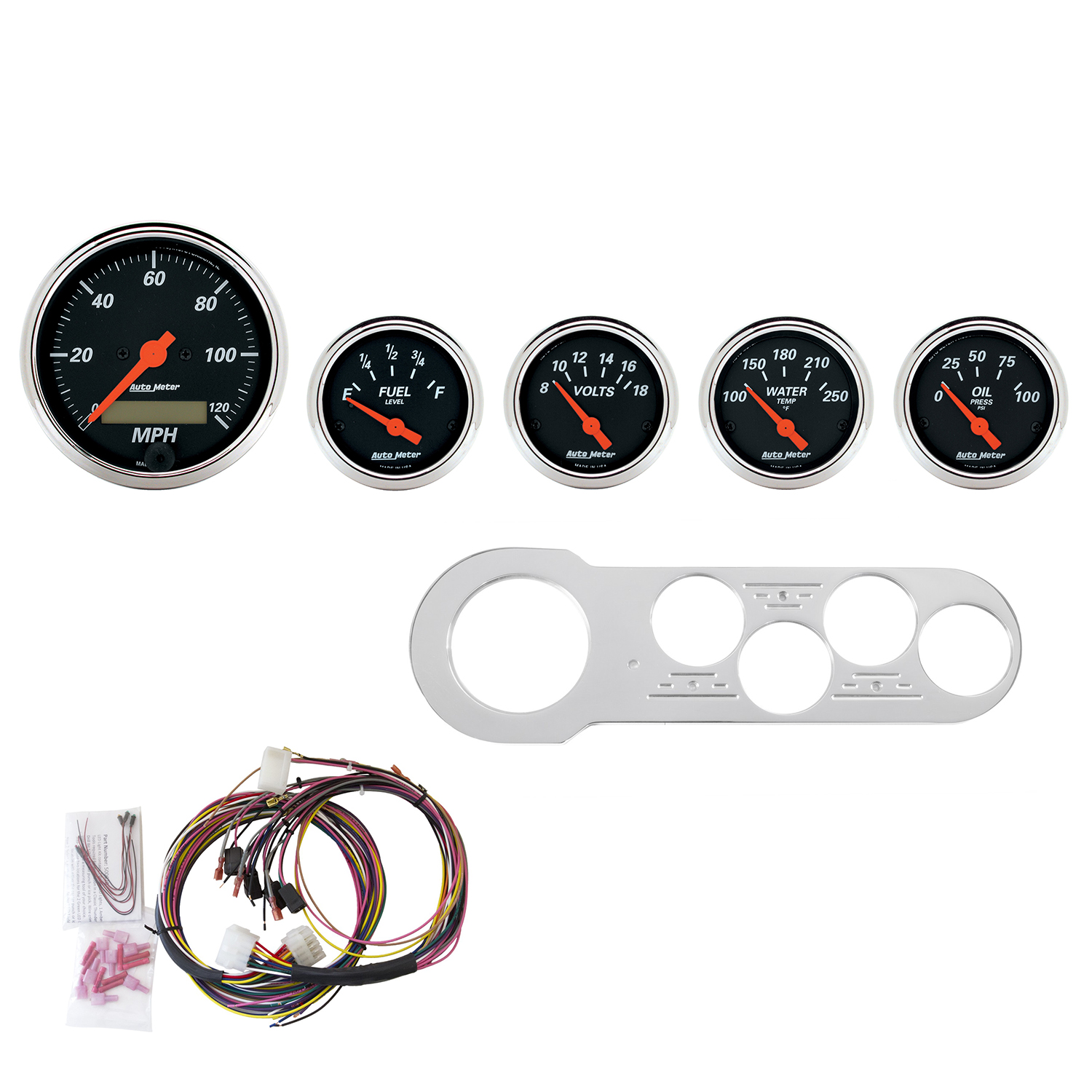 AUTOMETER Direct Fit Dash Kit, Chevy Car 53-54, MPH/Fuel/Oilp/Wtmp/Bat, Db