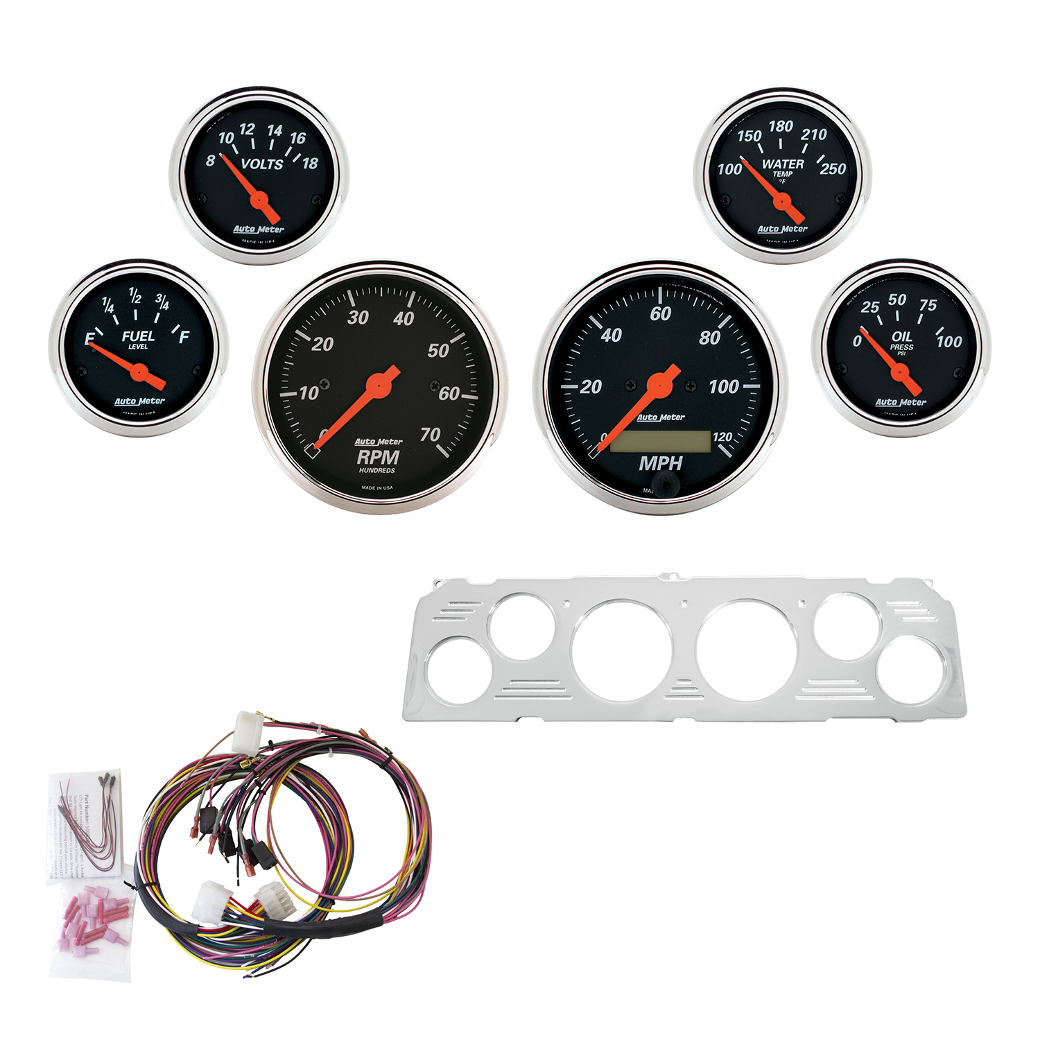AUTOMETER Direct Fit Dash Kit, Chevy Truck 64-66, Tach/MPH/Fuel/Oilp/Wtmp/Volt, Db