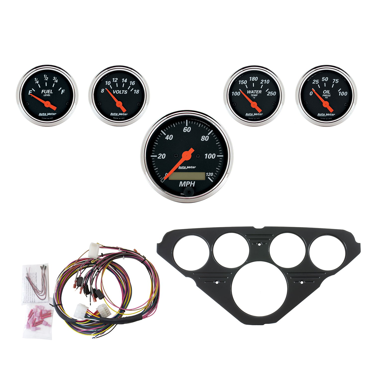 AUTOMETER Direct Fit Dash Kit, Chevy Truck 55-59, MPH/Fuel/Oilp/Wtmp/Bat, Db