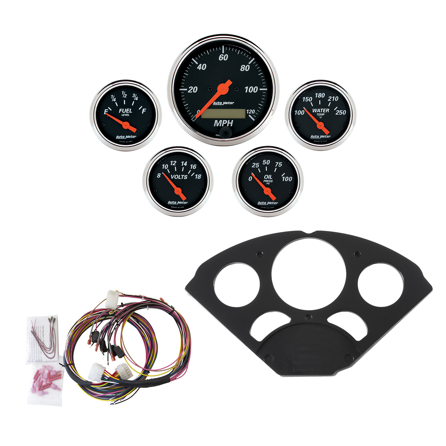 AUTOMETER Direct Fit Dash Kit, Chevy 55-56, MPH/Fuel/Oilp/Wtmp/Bat, Db