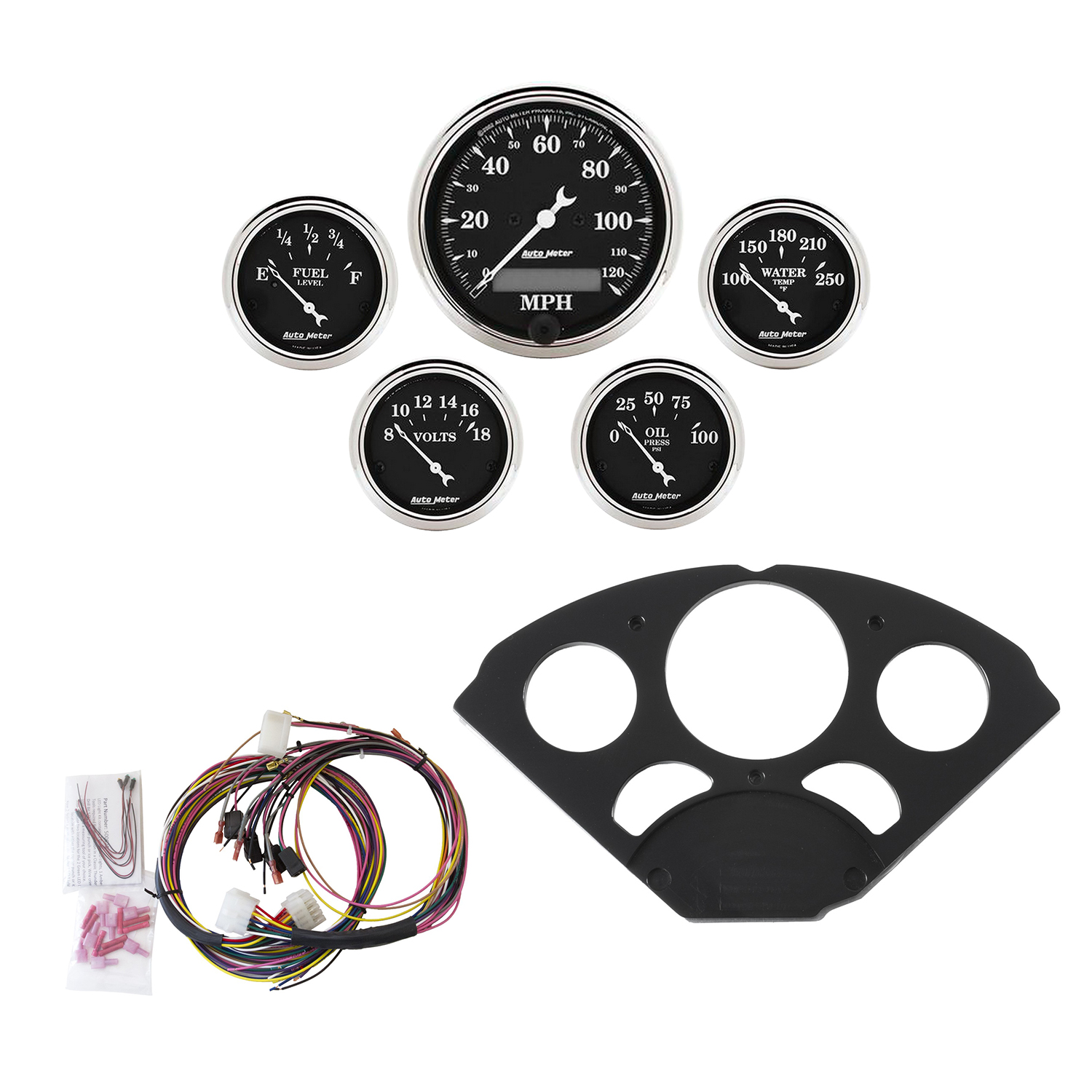 AUTOMETER Direct Fit Dash Kit, Chevy 55-56, MPH/Fuel/Oilp/Wtmp/Bat, Otb