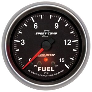 AUTOMETER Fuel Pressure Gauge 2 5/8", 15PSI, Stepper Motor W/ Peak & Warn, Sport-Comp II