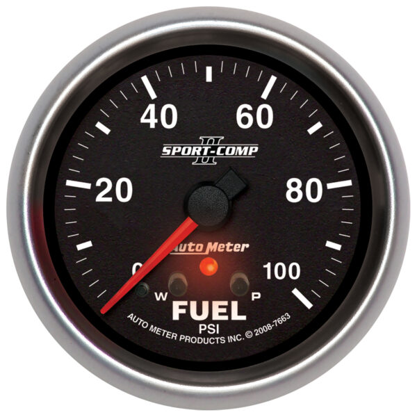 AUTOMETER Fuel Pressure Gauge 2 5/8", 100PSI, Stepper Motor W/ Peak & Warn, Sport-Comp II