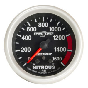 AUTOMETER Nitrous Pressure Gauge 2 5/8", 1600PSI, Stepper Motor W/ Pk & Wrn, Sport-Comp II