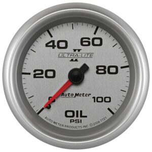 AutoMeter 7721 Ultra-Lite II 2-5/8 inch mechanical oil pressure gauge featuring silver face