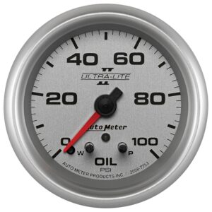 AutoMeter 7753 Ultra-Lite II 2-5/8 inch full sweep electric 0-100 PSI oil pressure gauge with silver dial face