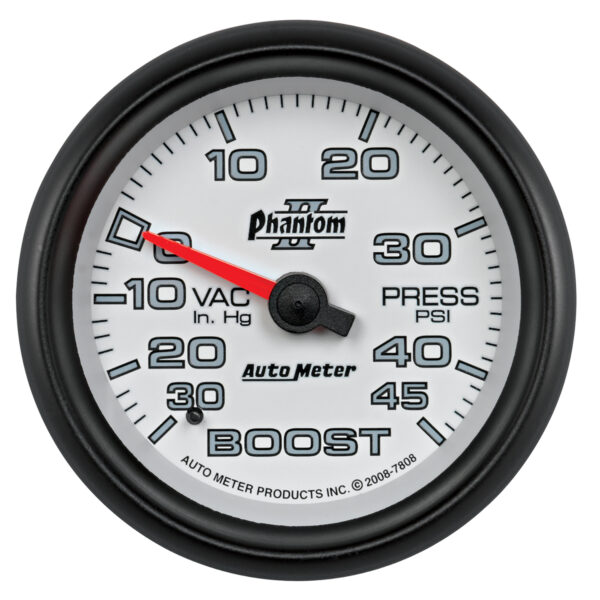 AUTOMETER Vacuum/Boost Gauge 2 5/8", 30Inhg-45PSI, Mechanical, Phantom II