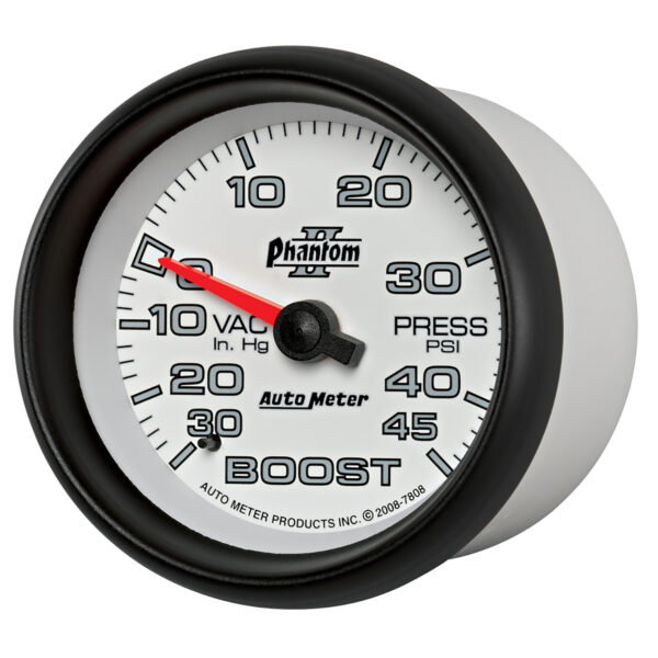 AUTOMETER Vacuum/Boost Gauge 2 5/8", 30Inhg-45PSI, Mechanical, Phantom II - Image 2