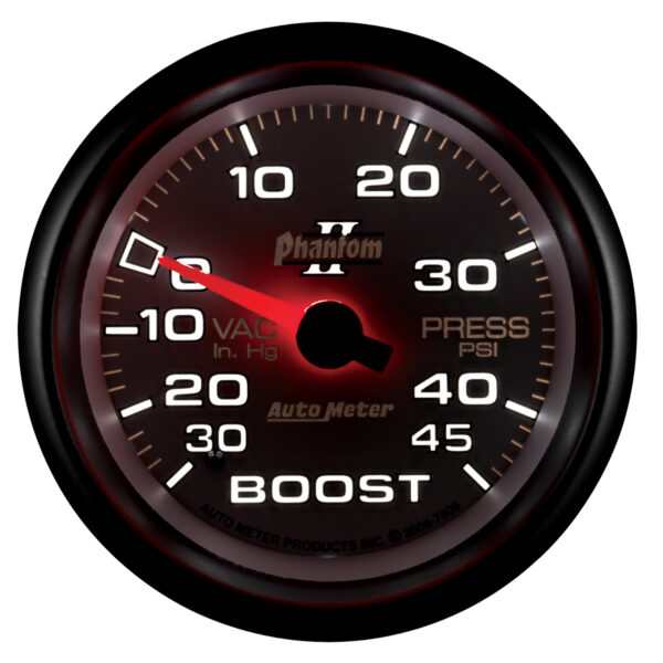 AUTOMETER Vacuum/Boost Gauge 2 5/8", 30Inhg-45PSI, Mechanical, Phantom II - Image 4