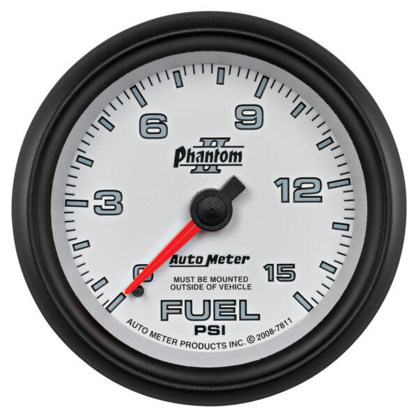 AUTOMETER Fuel Pressure Gauge 2 5/8", 15PSI, Mechanical, Phantom II