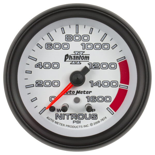 AUTOMETER Nitrous Pressure Gauge 2 5/8", 1600PSI, Stepper Motor W/ Peak & Warn, Phantom II