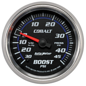 AUTOMETER Vacuum/Boost Gauge 2 5/8", 30Inhg-45PSI, Mechanical, Cobalt