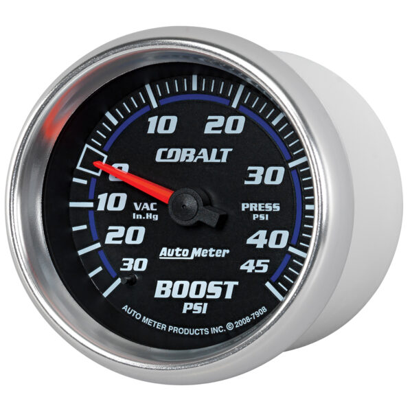 AUTOMETER Vacuum/Boost Gauge 2 5/8", 30Inhg-45PSI, Mechanical, Cobalt - Image 2