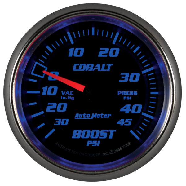 AUTOMETER Vacuum/Boost Gauge 2 5/8", 30Inhg-45PSI, Mechanical, Cobalt - Image 4