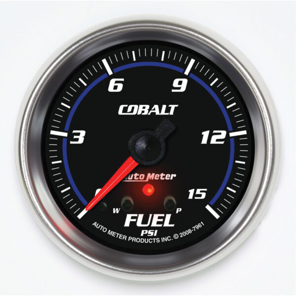 AUTOMETER Fuel Pressure Gauge 2 5/8", 15PSI, Stepper Motor W/ Peak & Warn, Cobalt
