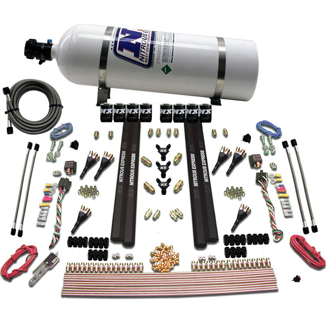 NITROUS EXPRESS 6-Cyl. Sx2 Dual Stage Nozzle System W/ 15lb Bottle
