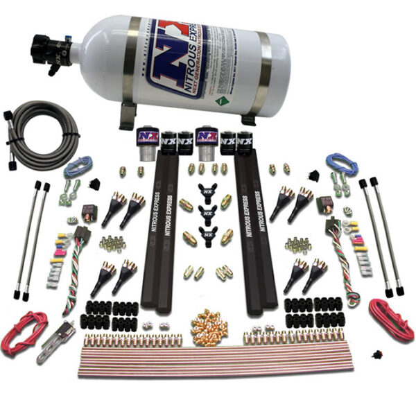NITROUS EXPRESS Sx2 Dual Stg/Gas/Rails 8 Nzls (200-1200HP) W/ 10lb Bottle