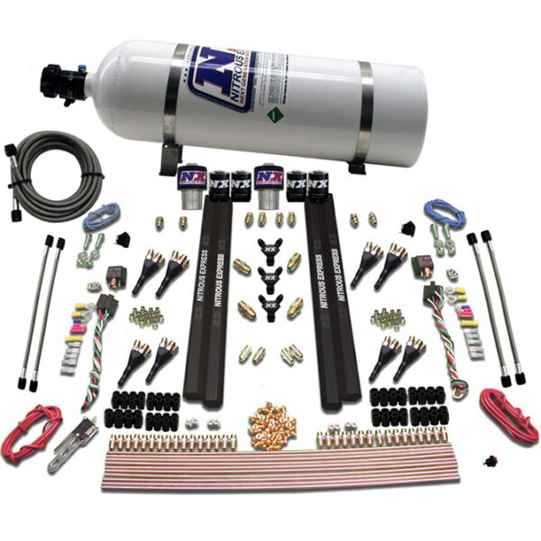 NITROUS EXPRESS Sx2 Dual Stg /Gas/Rails 8 Nzls (200-1200HP) W/ 15lb Bottle