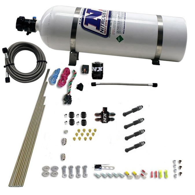 NITROUS EXPRESS Dry Direct Port Nitrous System. 4 Cylinder W/ 15lb Bottle