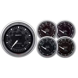 AUTOMETER Gauge Kit, 5 Pc., 3 3/8" & 2 1/16", Elec. Speedometer, Chrono Chrome