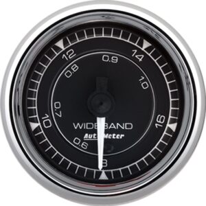AUTOMETER Gauge, Air/Fuel Ratio-Wideband, Analog, 2 1/16", 8:1-18:1, Stepper Motor, Chrono Chrome