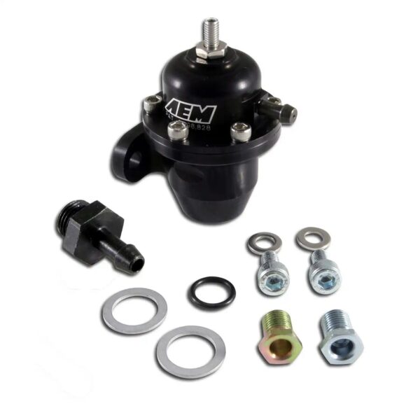 AEM Adjustable Fuel Pressure Regulator. Black. Acura & Honda Inline Flange with Straight Return Line Fitting