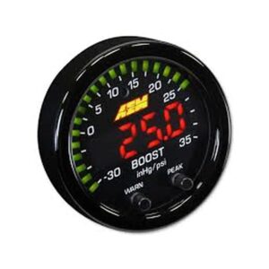AEM X-Series Boost Pressure Gauge -30inHg~35psi / -1~2.5bar. Black Bezel & Black Faceplate