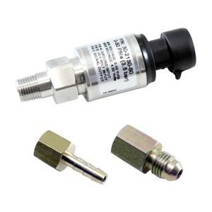 AEM 50 PSIa or 3.5 Bar Stainless Sensor Kit. Stainless Steel Sensor Body. 1/8" NPT Male Thread. Includes: 50 PSIa or 3.5 Bar Stainless Sensor, Connector, Pins, 1/8" NPT to -4 Adapter & 1/8" NPT to 3/16" Barb Adapter